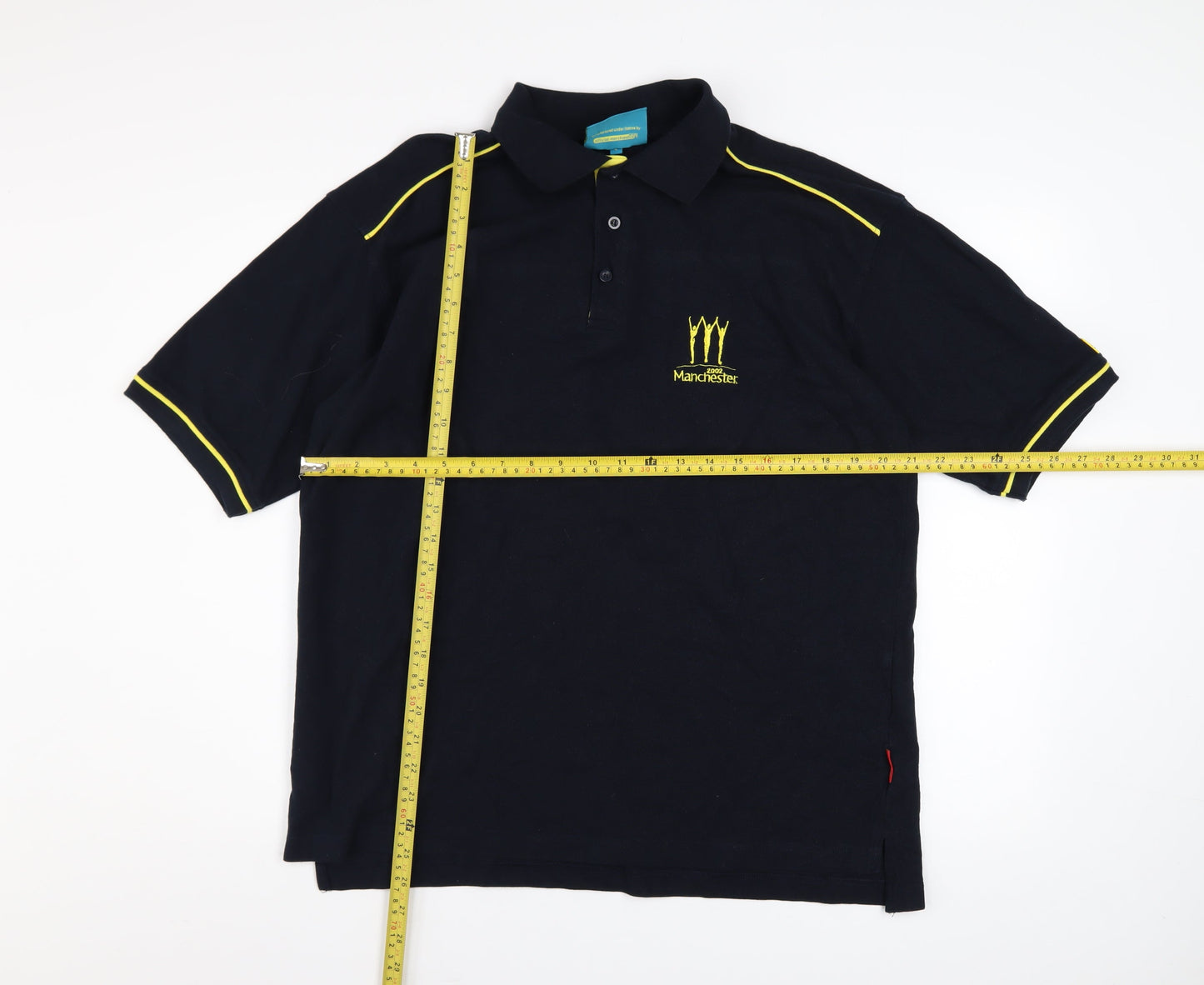 Manchester 2002 Men’s Black Cotton Polo Shirt L Logo Embroidered