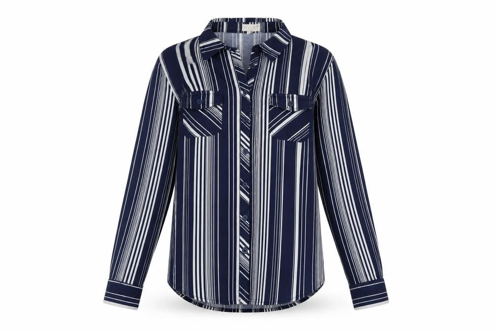 Madison & Monroe Women's Blue Striped Long Sleeve Button-Up Shirt Size S