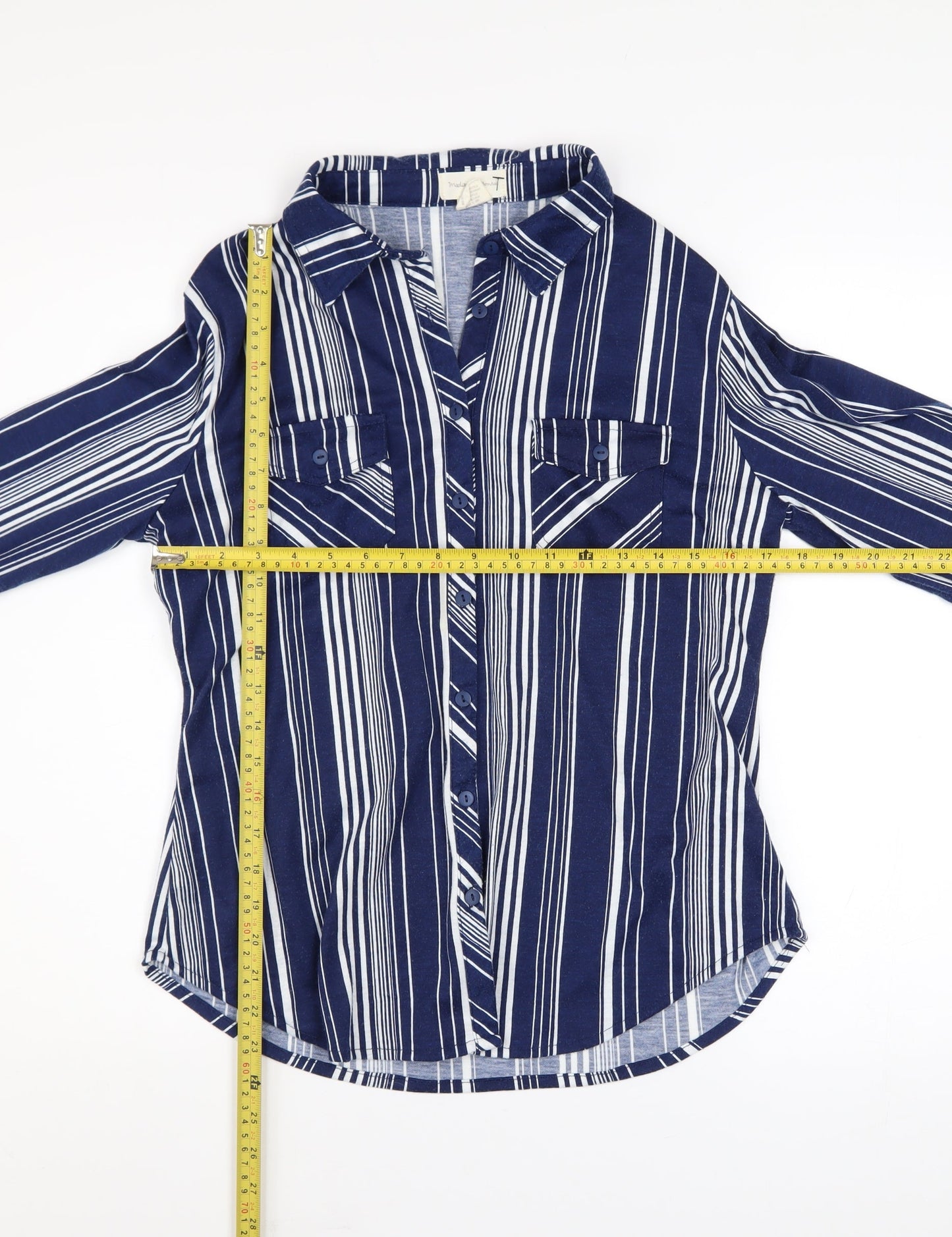 Madison & Monroe Women's Blue Striped Long Sleeve Button-Up Shirt Size S