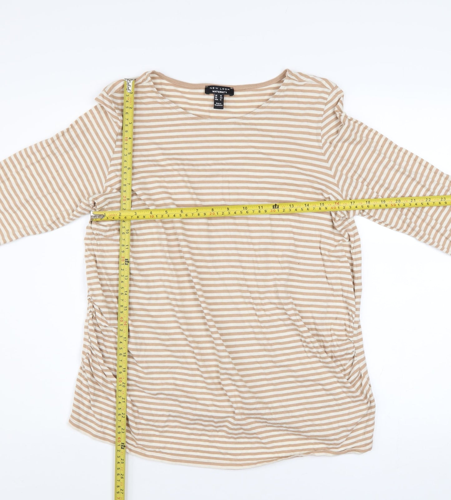 New Look Maternity Beige Striped 3/4 Sleeve Crew Neck Cotton T-Shirt UK 16