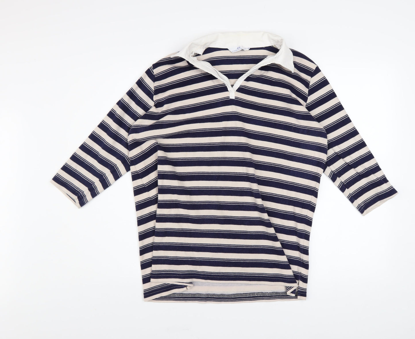 Essentials Women Navy Stripe Cotton Pullover Hoodie Size 16