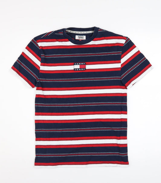 Tommy Jeans Men's Multicoloured Striped Cotton Crew Neck T-Shirt XS