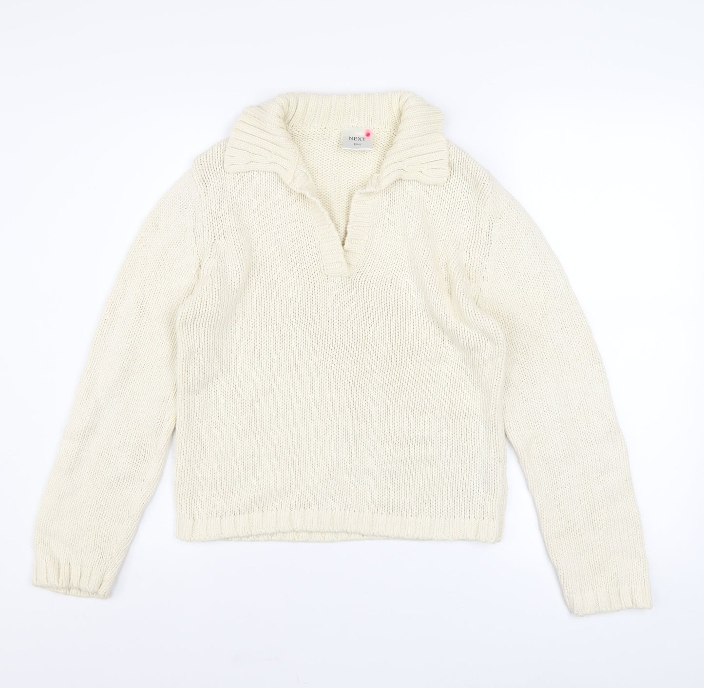 Next Women Ivory Collared Chunky Knit Cotton Pullover Jumper Size S