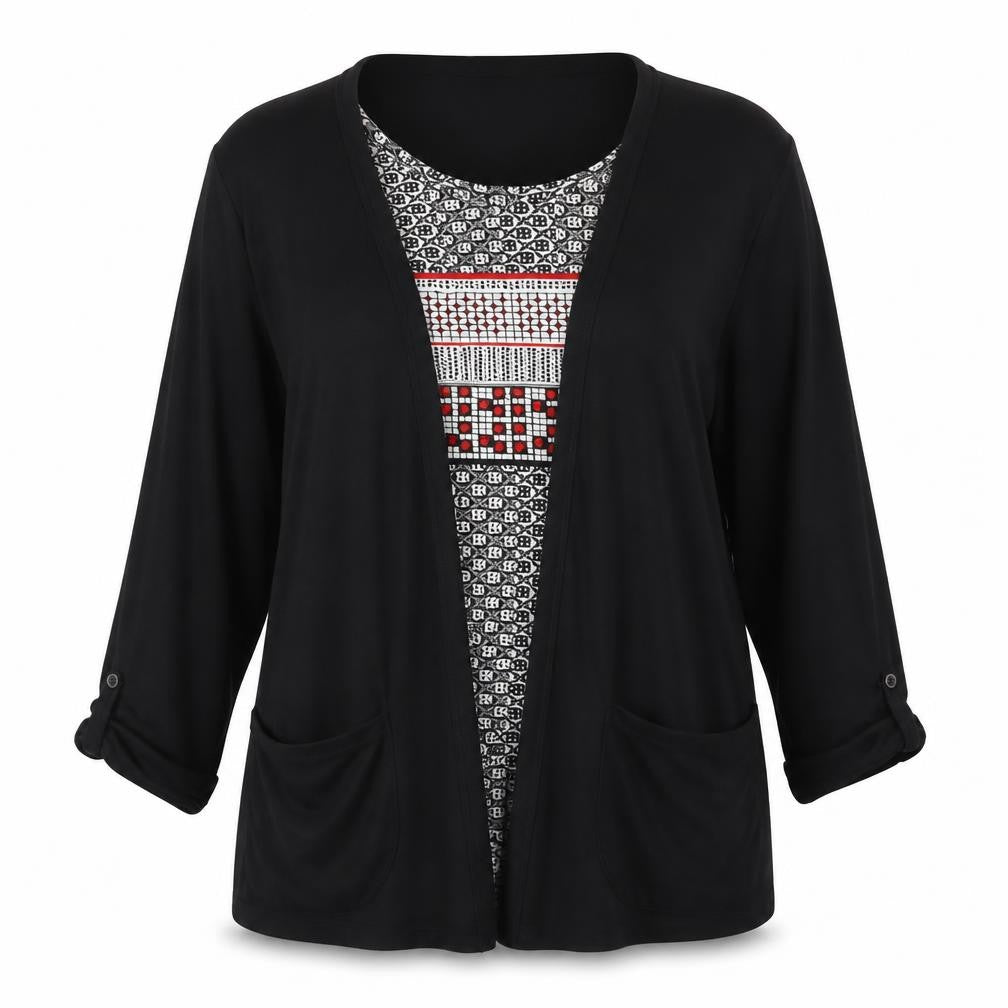 Max Women’s Black Tunic Blouse Size 18 Long Sleeve Geometric Summer Top