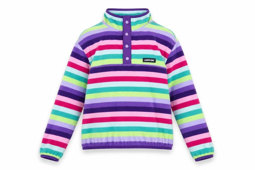 Lands' Womens End Multicoloured Striped Fleece Pullover Sweatshirt L 12-14