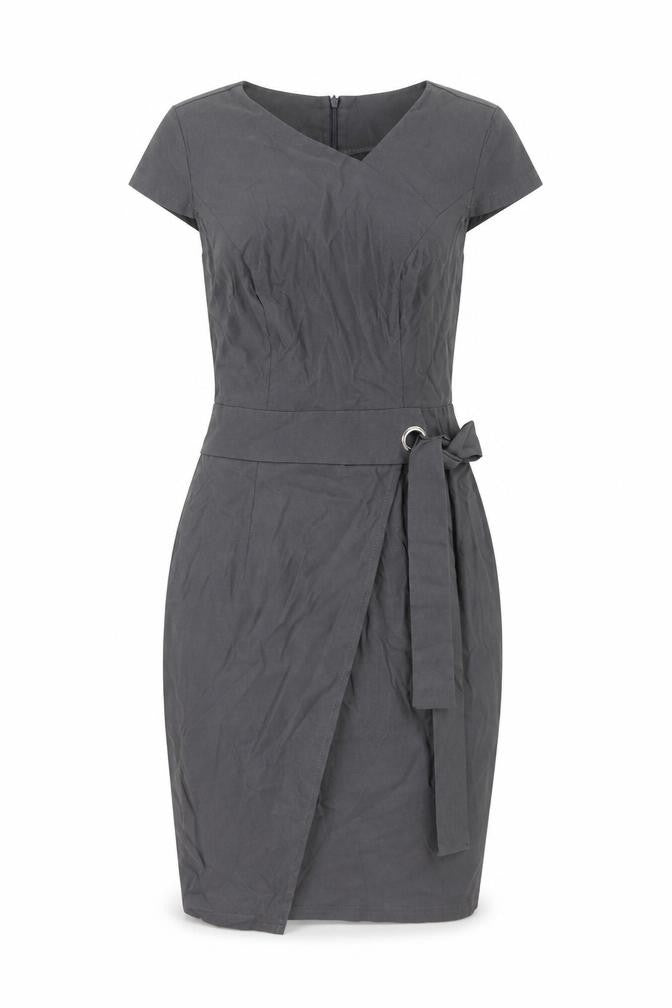 Grace Karin Women’s Grey V-Neck Wrap Belted Knee Length Dress M