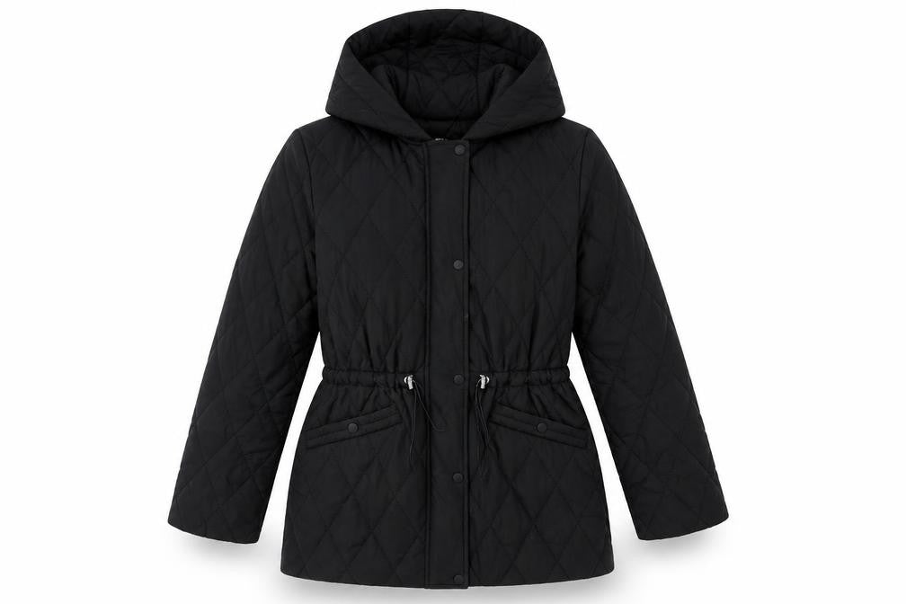 DKNY Women's Black Quilted Hooded Mid-Length Puffer Jacket Size M