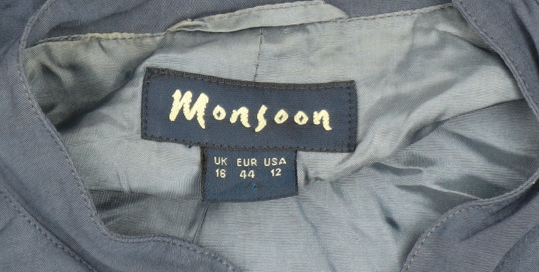 Monsoon Women's Blue Linen Blend Blazer Jacket UK 16