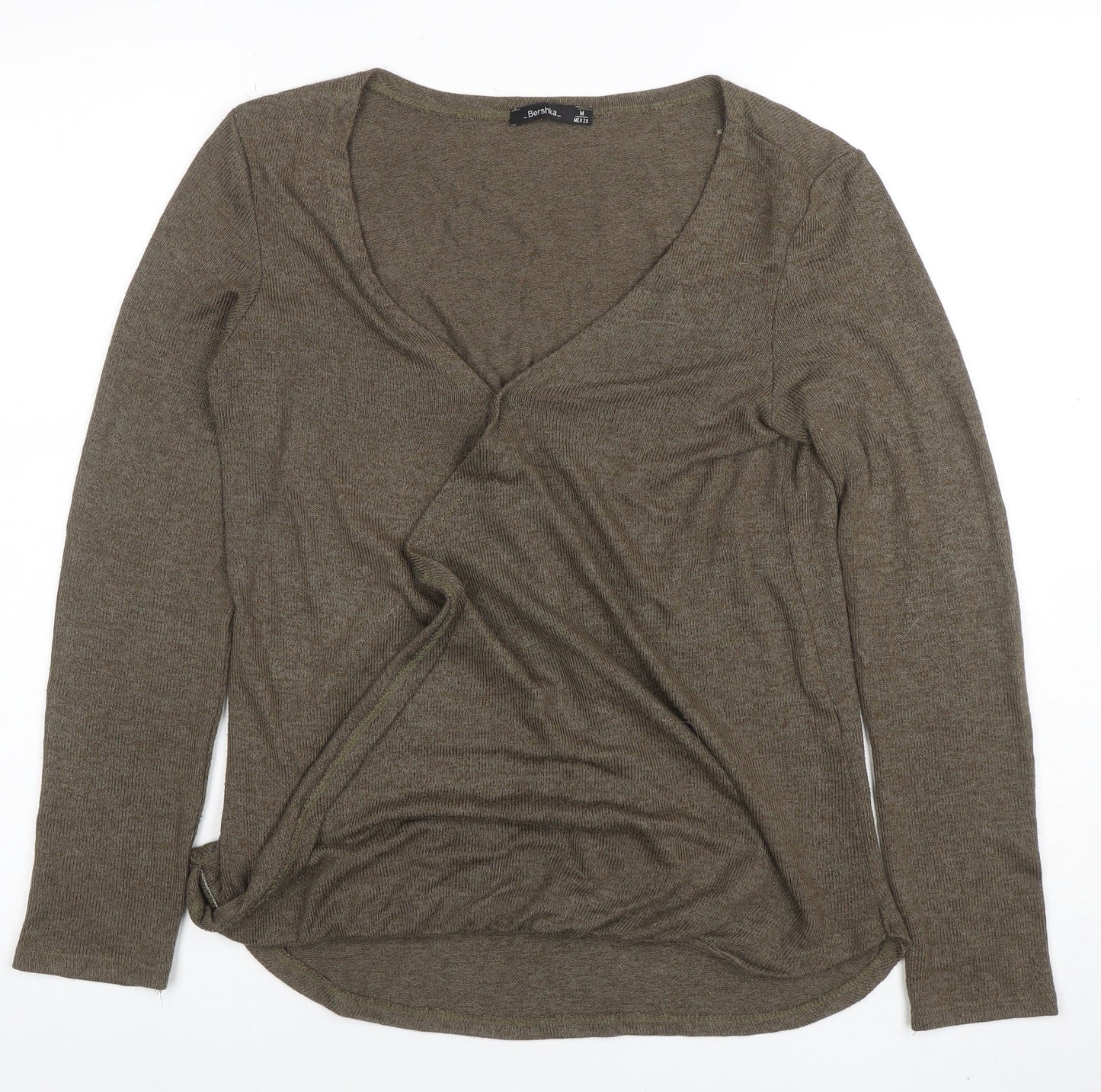 Bershka Women Brown Wrap V-Neck Long Sleeve Slim Fit Top M