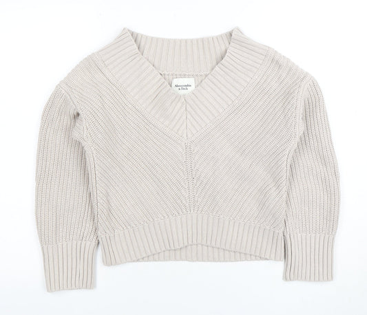 Abercrombie & Fitch Women’s Beige Chunky Knit V-Neck Jumper XS
