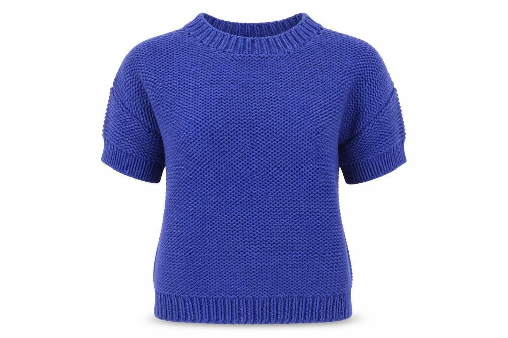 H&M Womens Blue Chunky Knit Short Sleeve Cotton Jumper Size 12
