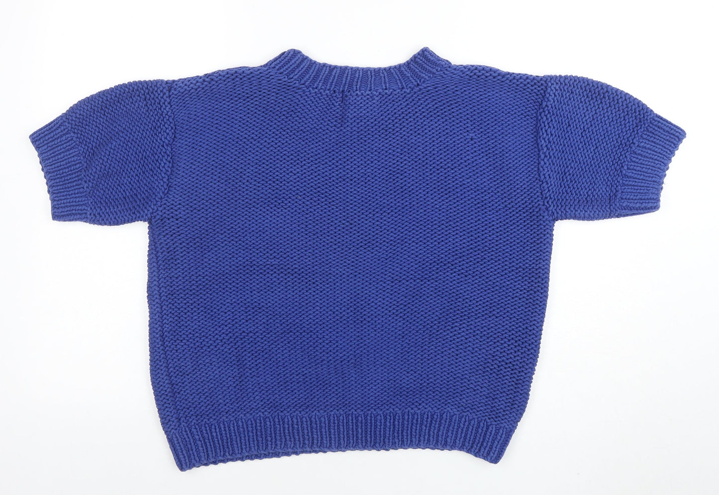 H&M Womens Blue Chunky Knit Short Sleeve Cotton Jumper Size 12