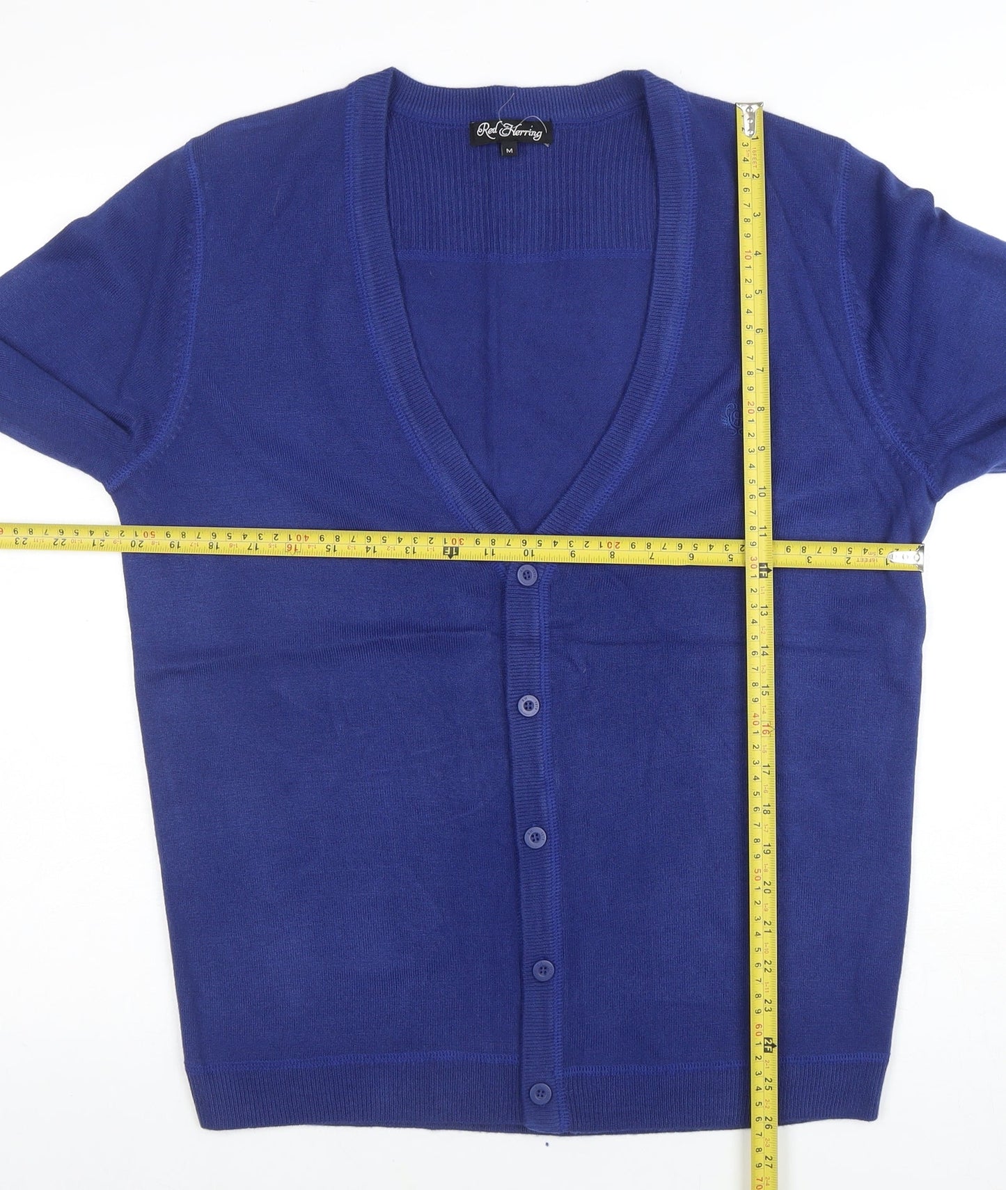 Red Herring Women Blue Cardigan M V-Neck Button Long Sleeve Knit