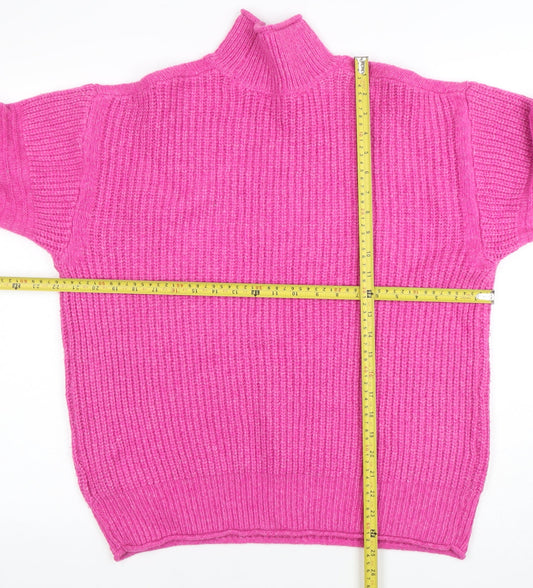 Joules Women's Pink Mock Neck Chunky Knit Jumper UK 10 Acrylic Blend