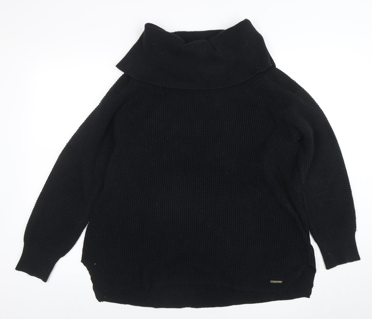 Close-up detail of Michael Kors Women's Black Cowl Neck Chunky Knit jumper XL