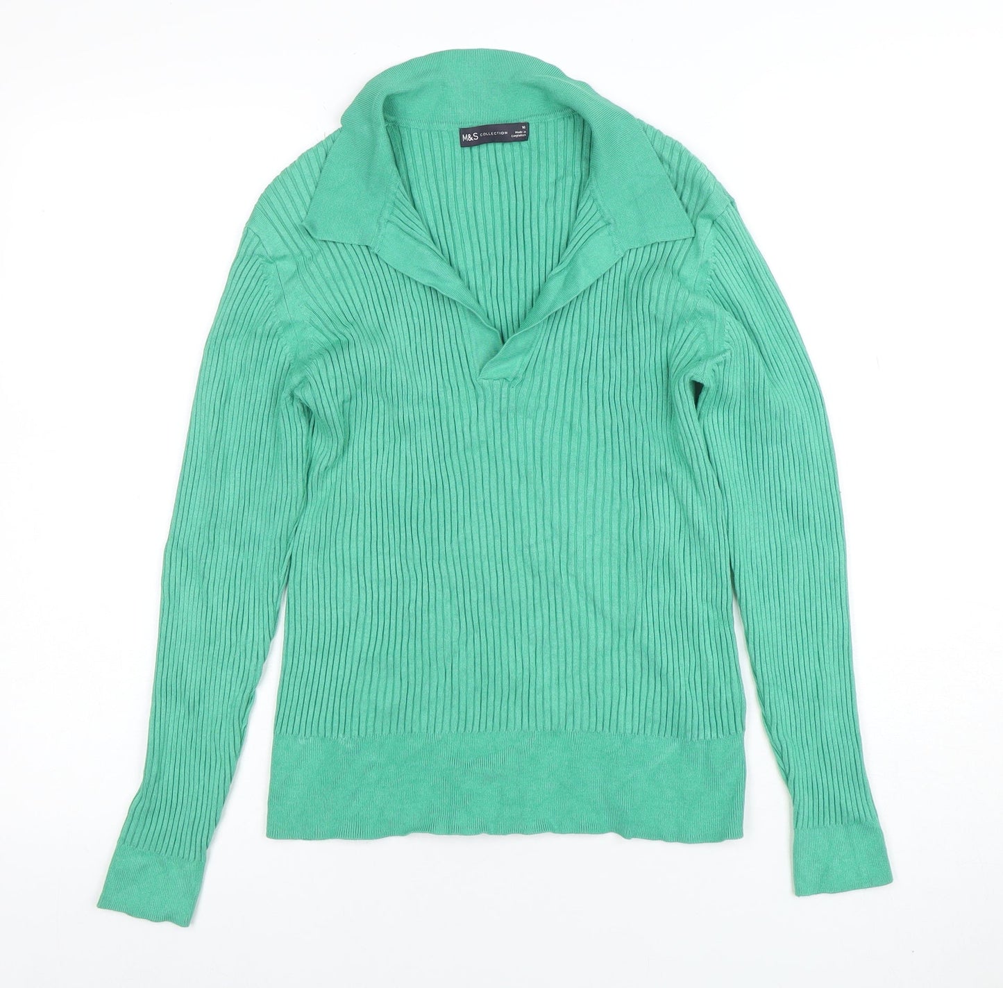 Marks and Spencer Women’s Green Collared Knit Long Sleeve Top Size 16