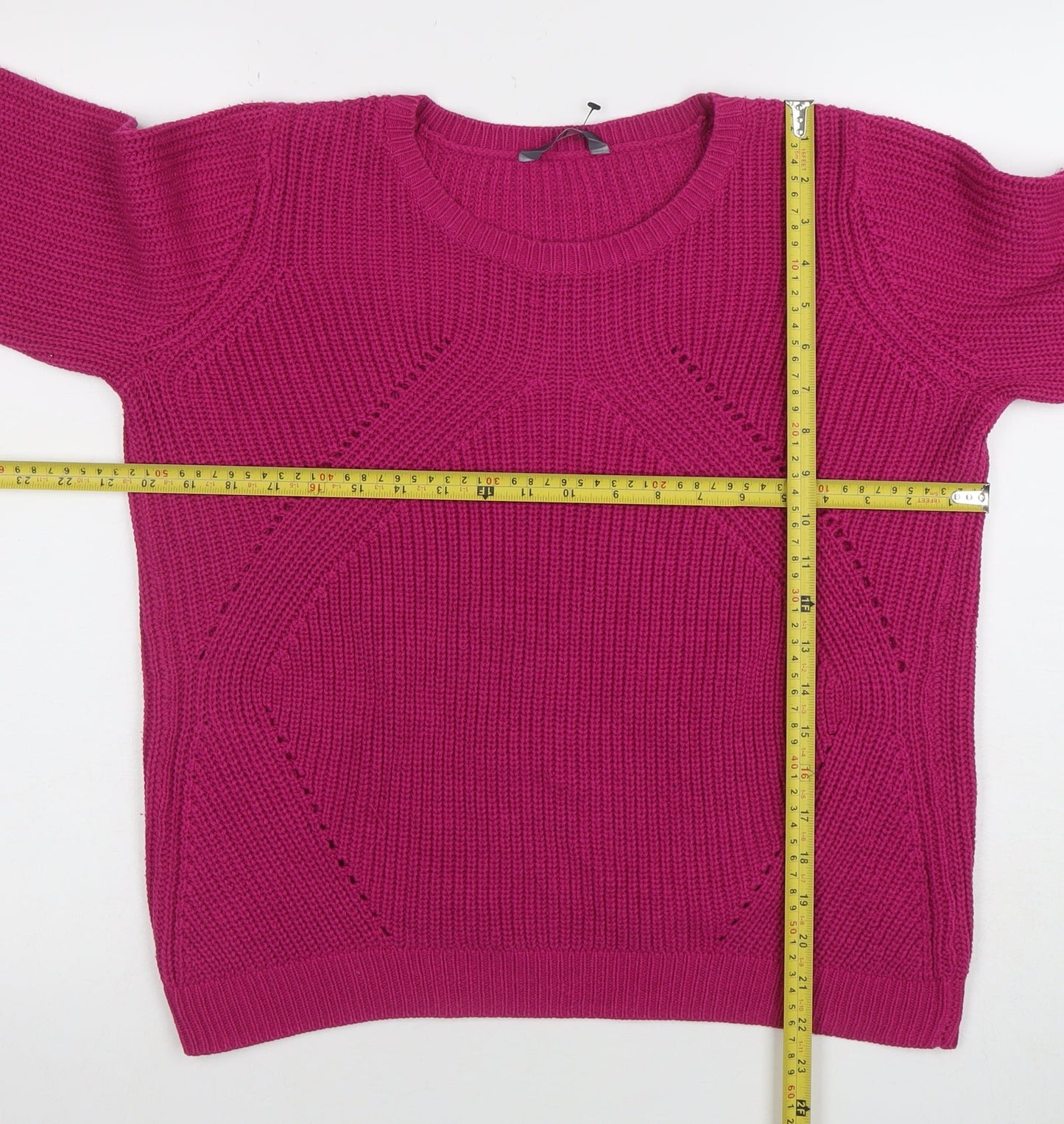 BHS Women’s Pink Chunky Knit Acrylic Cotton Jumper Size 14