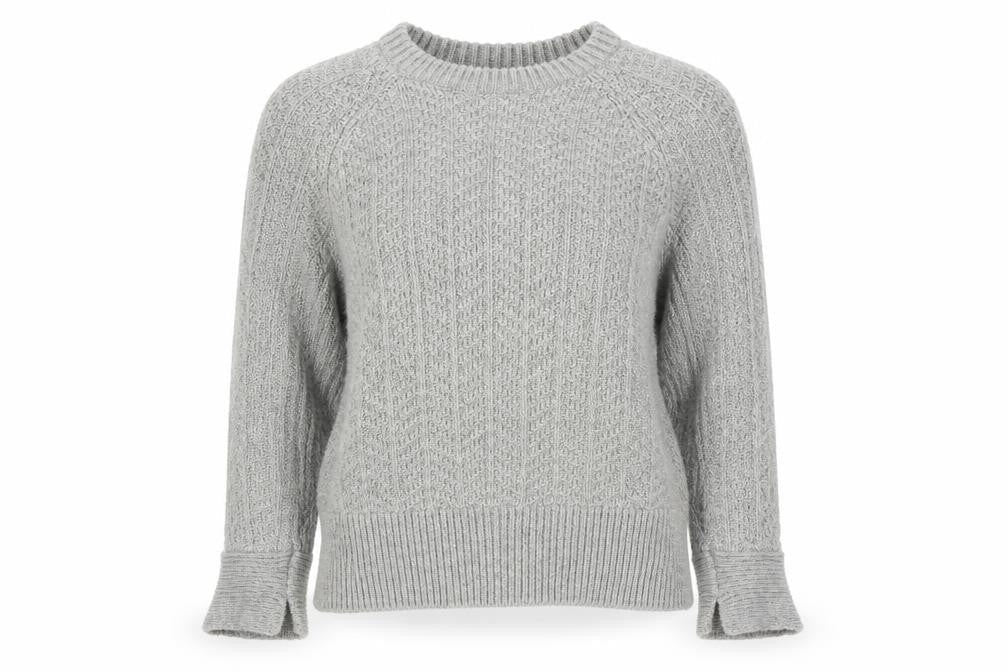 H&M Women Grey Chunky Knit Crew Neck Wool Blend Jumper Size 12