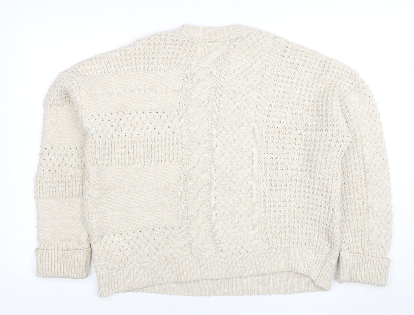 Next Women Beige Cable-Knit Cotton Blend Crew Neck Jumper M