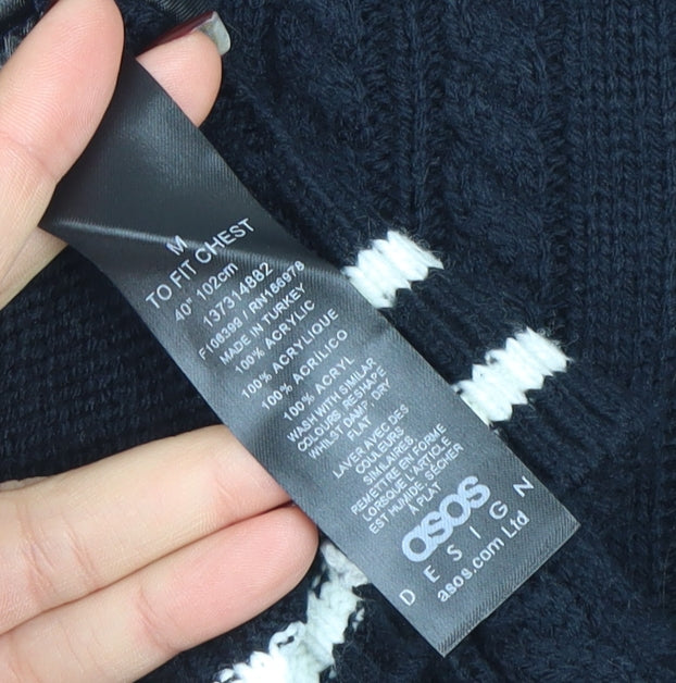 ASOS DESIGN Men's Black Cable-Knit Cardigan M V-Neck Button Front