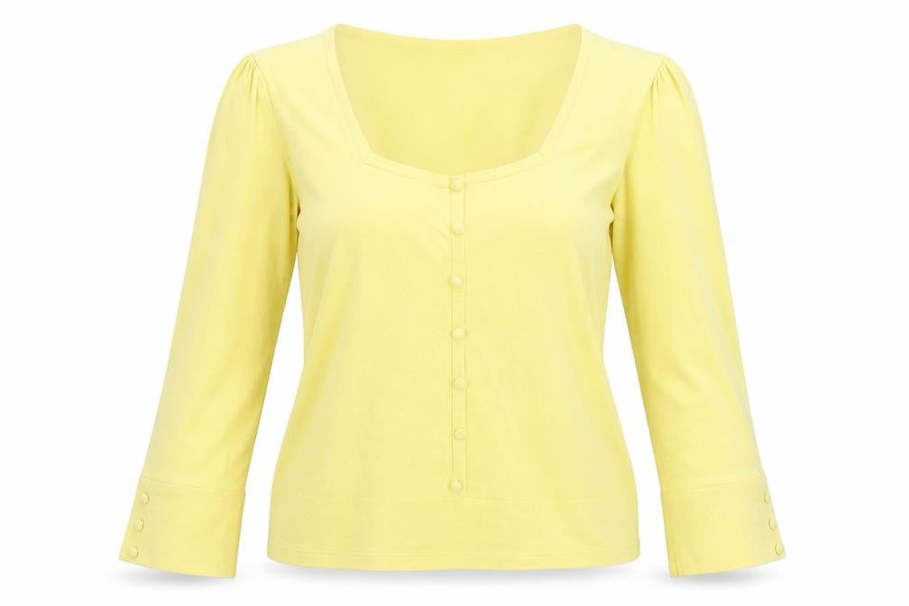 Laura Ashley Women’s Yellow Cotton Blend Long Sleeve Square Neck Blouse Size 12