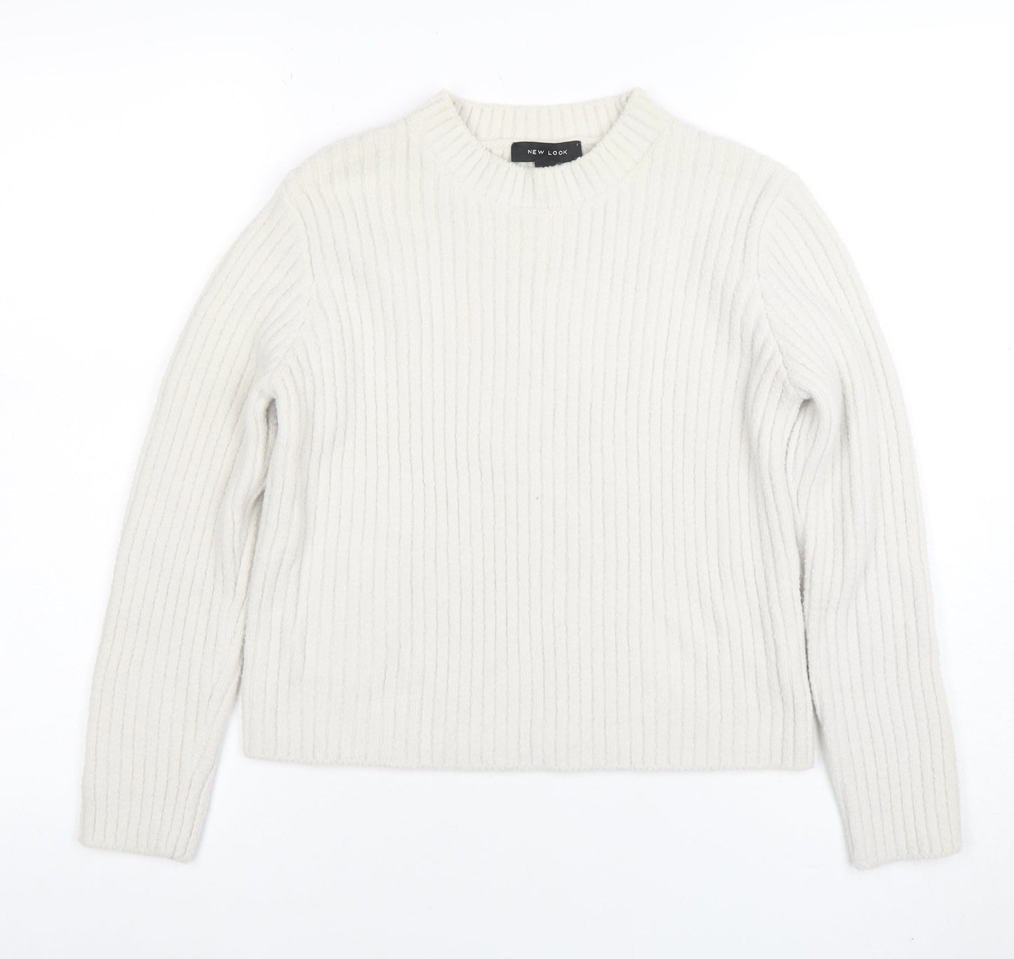 New Look Women’s Ivory Ribbed Knit Crew Neck Jumper Size 10