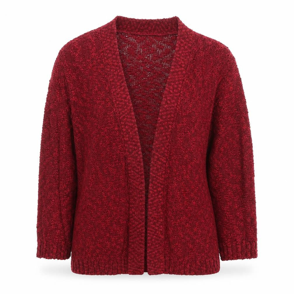 Front view of Alex & Co Women Red Knit Open Cardigan UK 12 V-Neck Cotton Blend