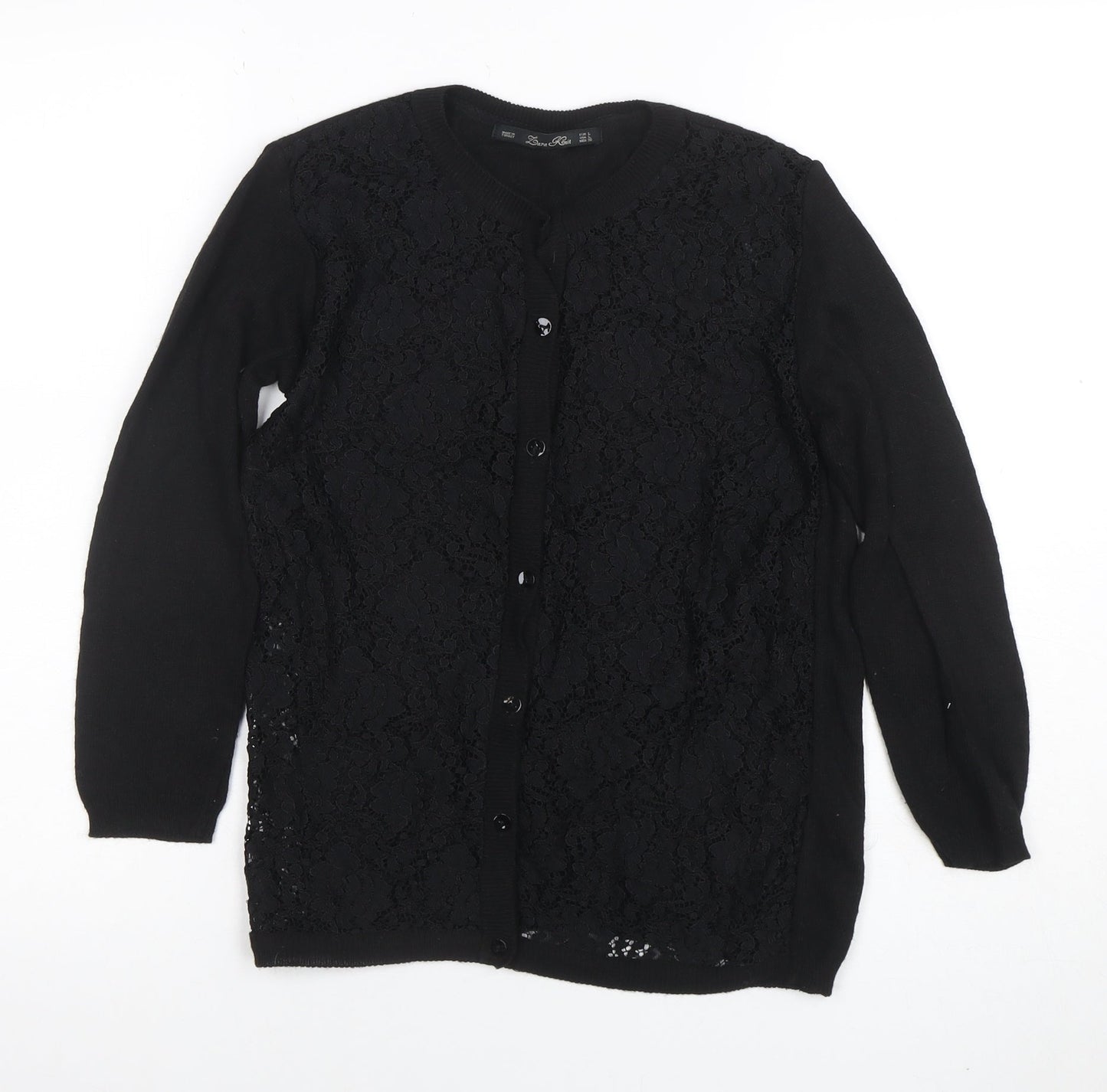 Zara Women Black Lace Knit Long Sleeve Cardigan Size L