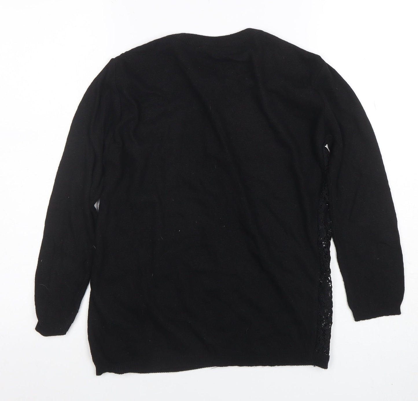 Zara Women Black Lace Knit Long Sleeve Cardigan Size L