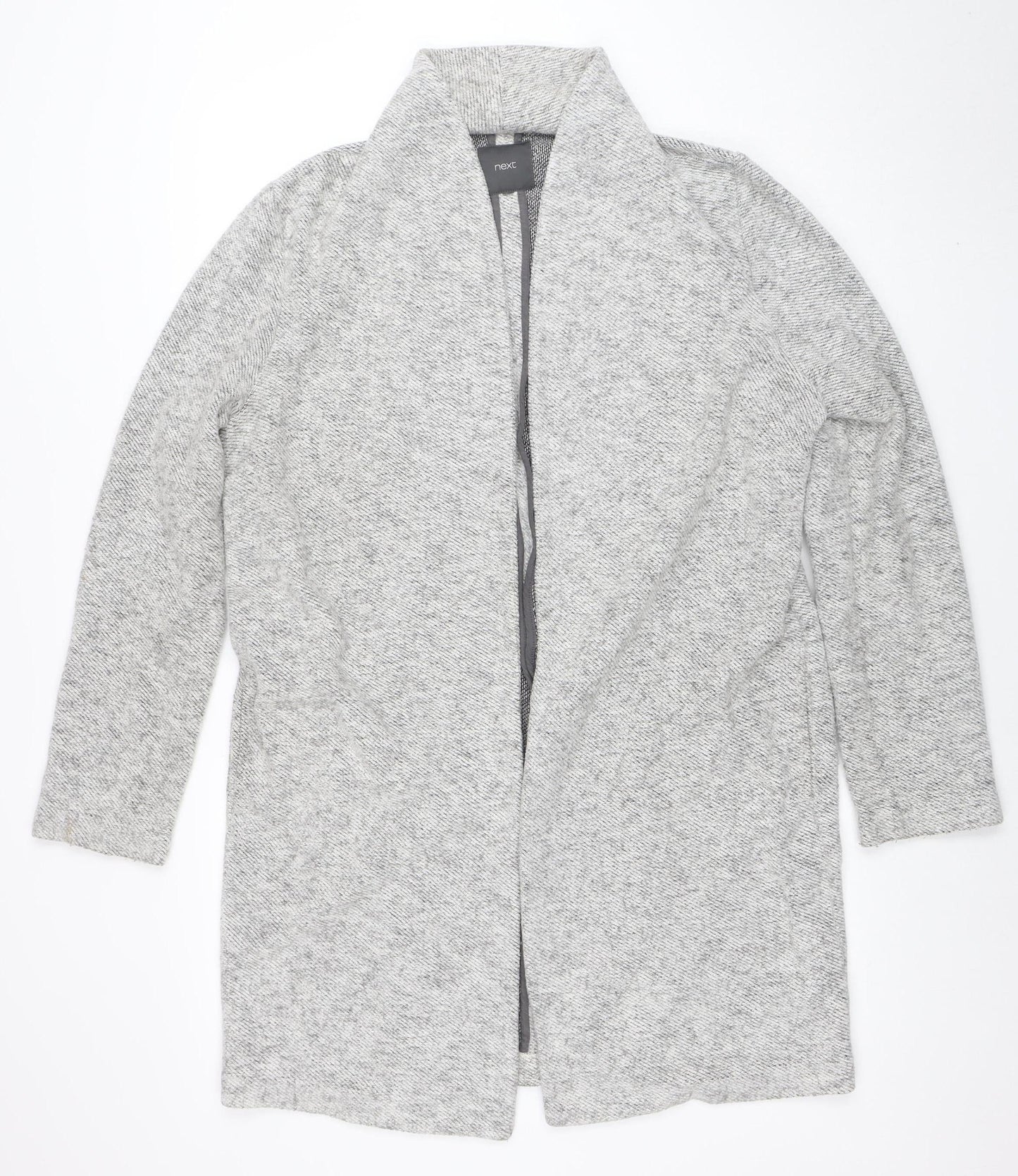 Next Women's Grey Knit Long Coatigan Size 14 Open Front