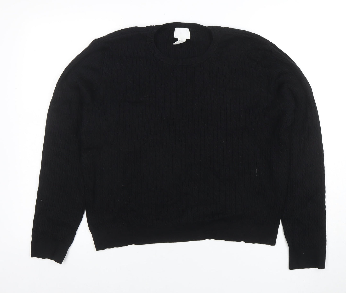 H&M Women’s Black Cable-Knit Cotton Blend Crew Neck Jumper Size 14