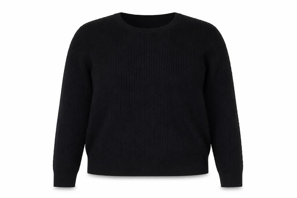 H&M Women’s Black Cable-Knit Cotton Blend Crew Neck Jumper Size 14