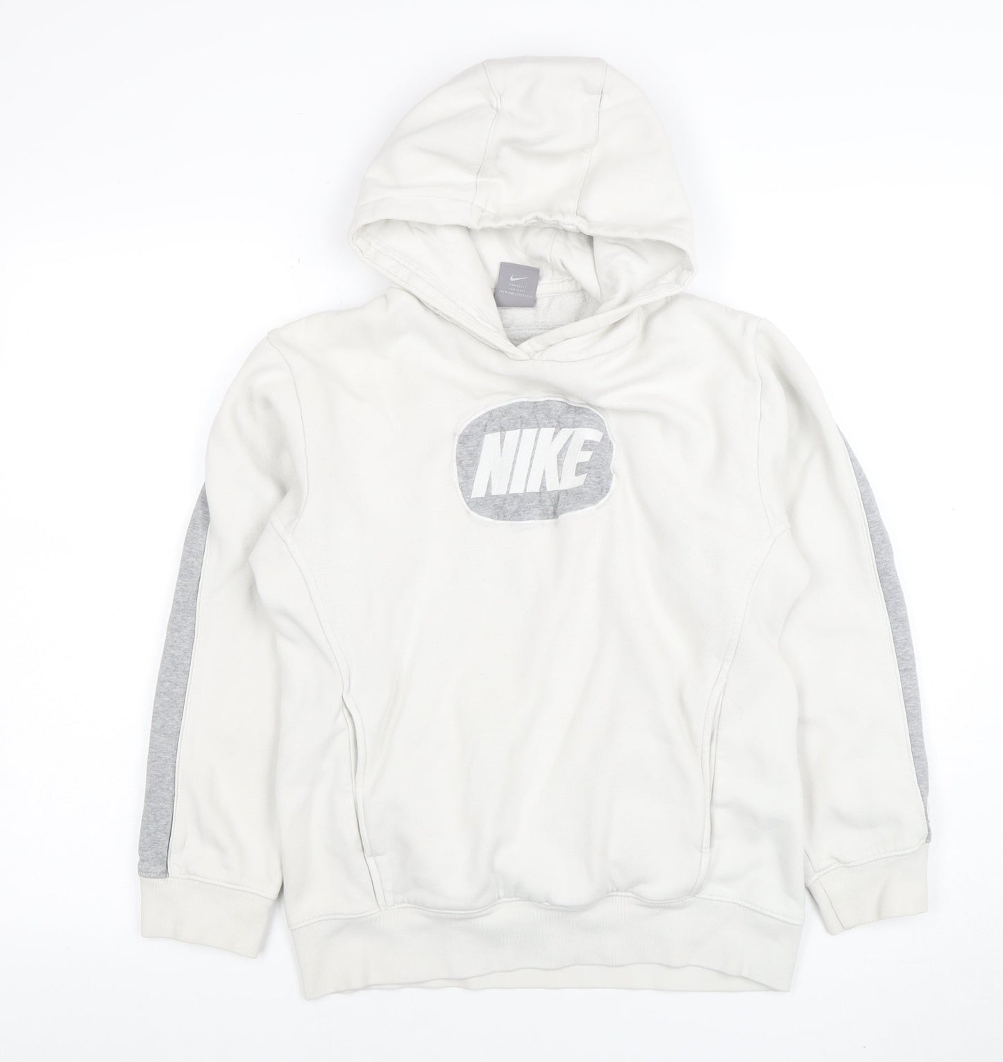 Nike Womens White Grey Hoodie L 14-16 Pullover Cotton Blend Logo