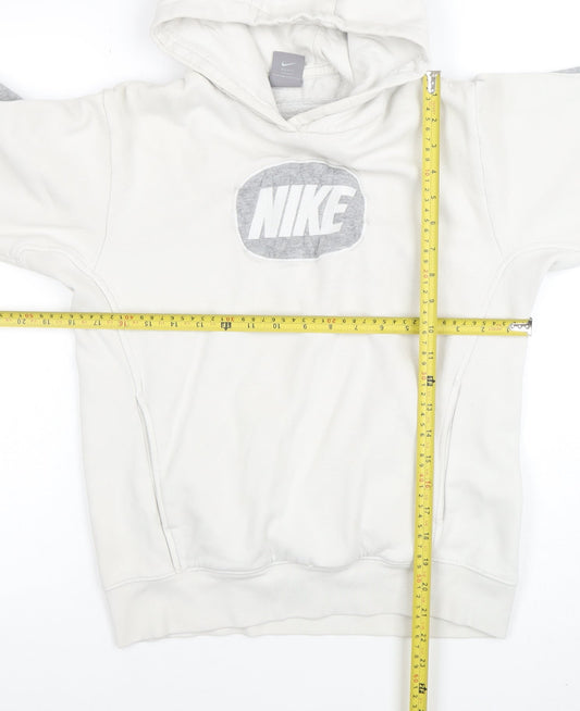 Nike Womens White Grey Hoodie L 14-16 Pullover Cotton Blend Logo