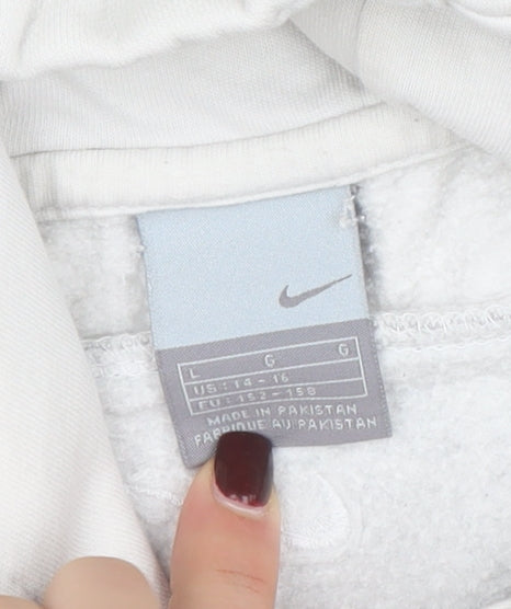 Nike Womens White Grey Hoodie L 14-16 Pullover Cotton Blend Logo