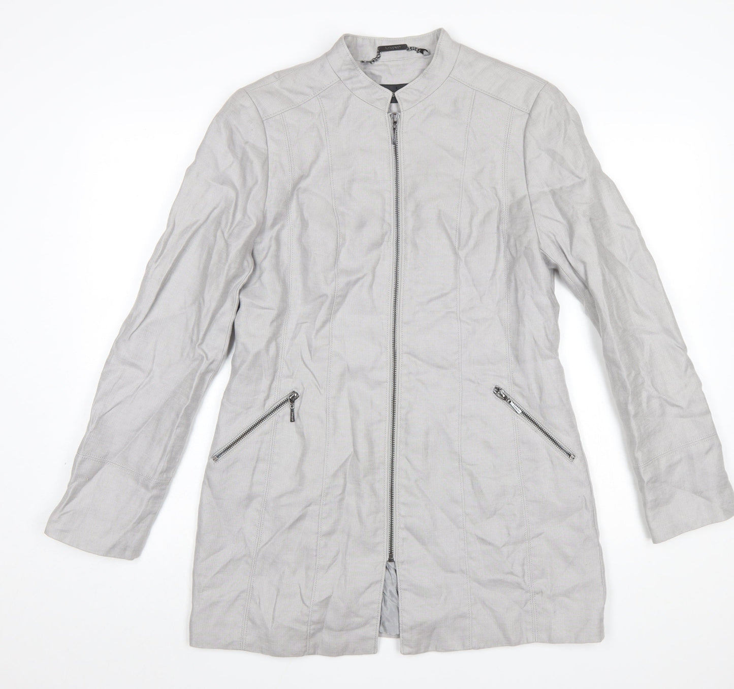 Marks and Spencer Women’s Grey Linen Blend Long Zip Coat UK 12