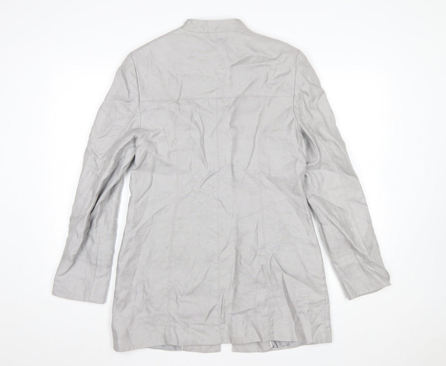 Marks and Spencer Women’s Grey Linen Blend Long Zip Coat UK 12