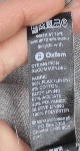 Marks and Spencer Women’s Grey Linen Blend Long Zip Coat UK 12