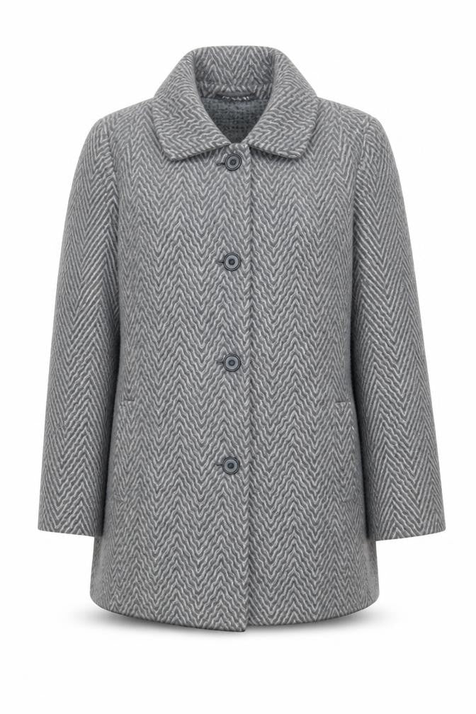 Marks & Spencer Women's Grey Wool Herringbone Mid-Length Coat UK 16