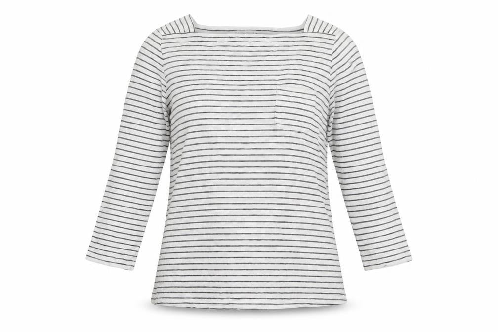 FatFace Womens Ivory Striped 3/4 Sleeve Boat Neck T-Shirt UK 14