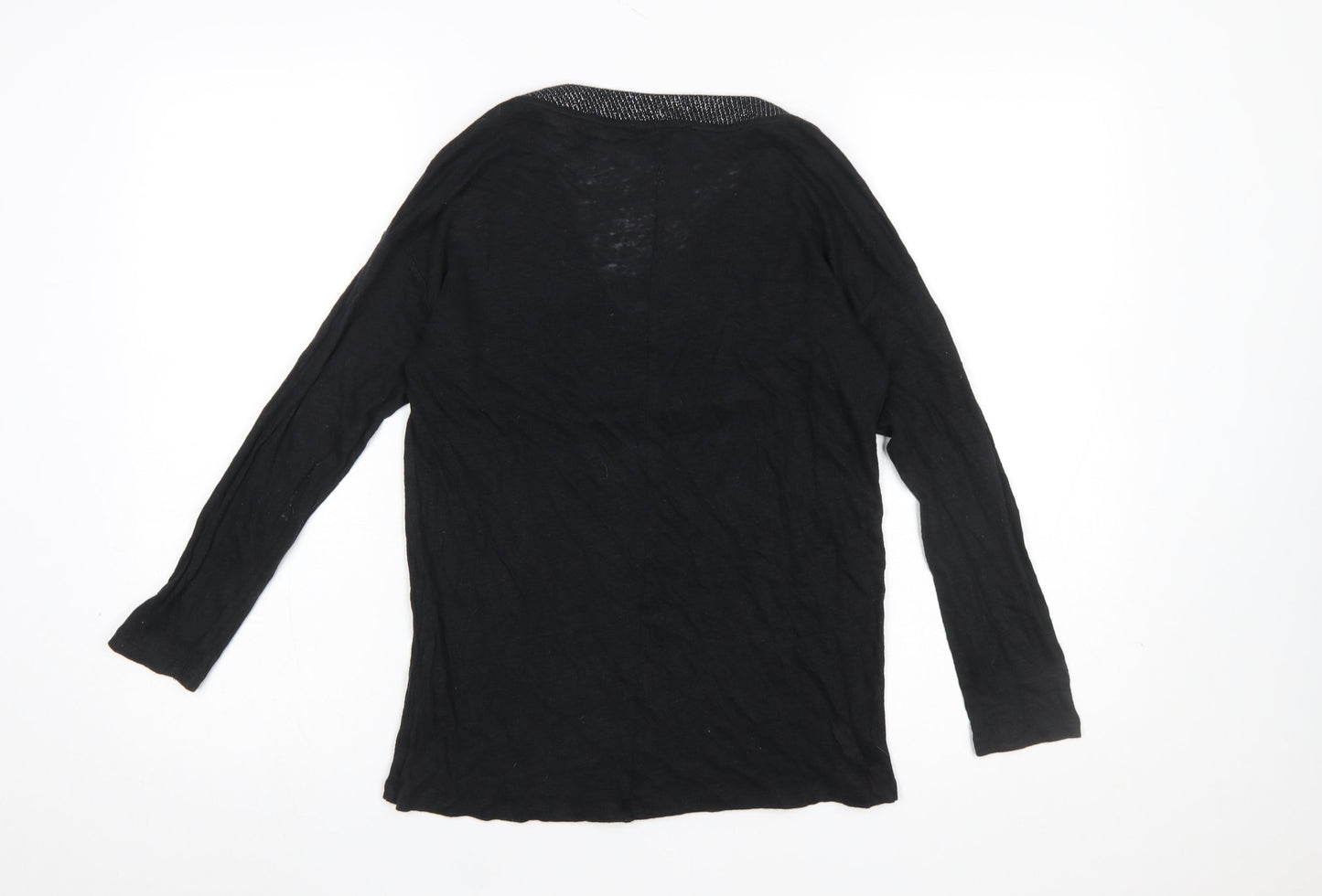 Esprit Women's Black Long Sleeve V-Neck Beaded Cotton Blouse Size S