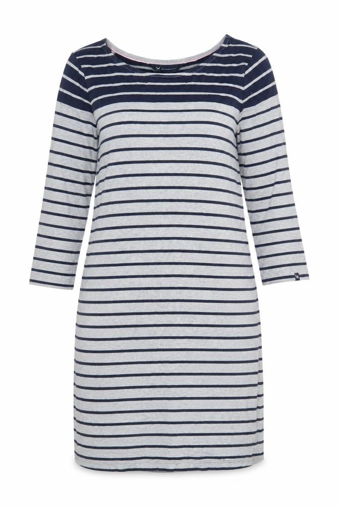 Front view of Crew Clothing Women Blue Striped Cotton T-Shirt Dress, size 16