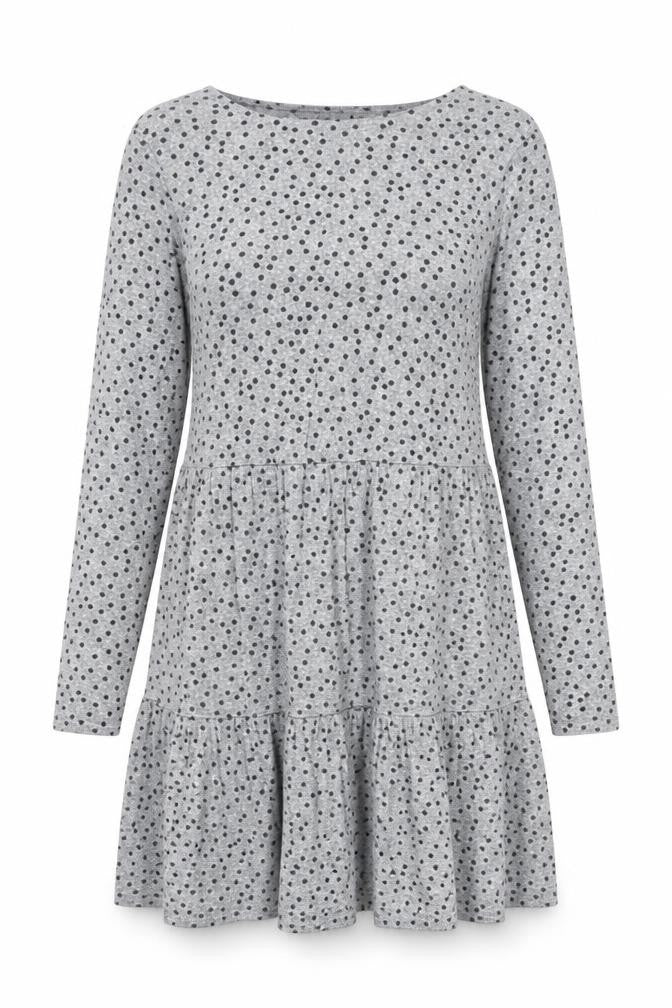 New Look Women Grey Polka Dot Skater Dress Size 12 Long Sleeve