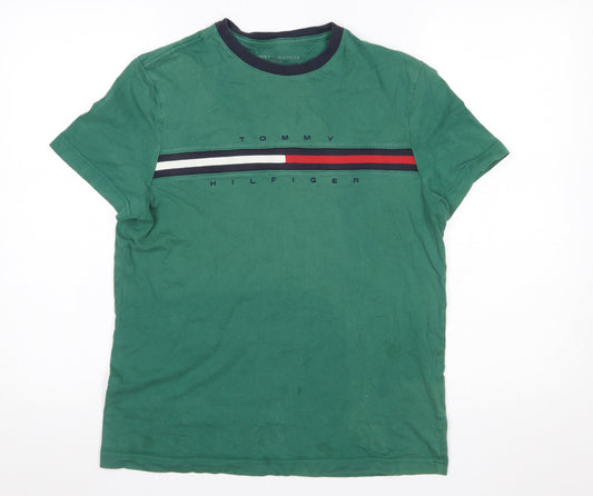Tommy Hilfiger Men's Green Logo Crew Neck Cotton T-Shirt Size S