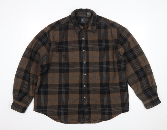 GAP Mens Brown Plaid Flannel Button-Up Long Sleeve Shirt XL