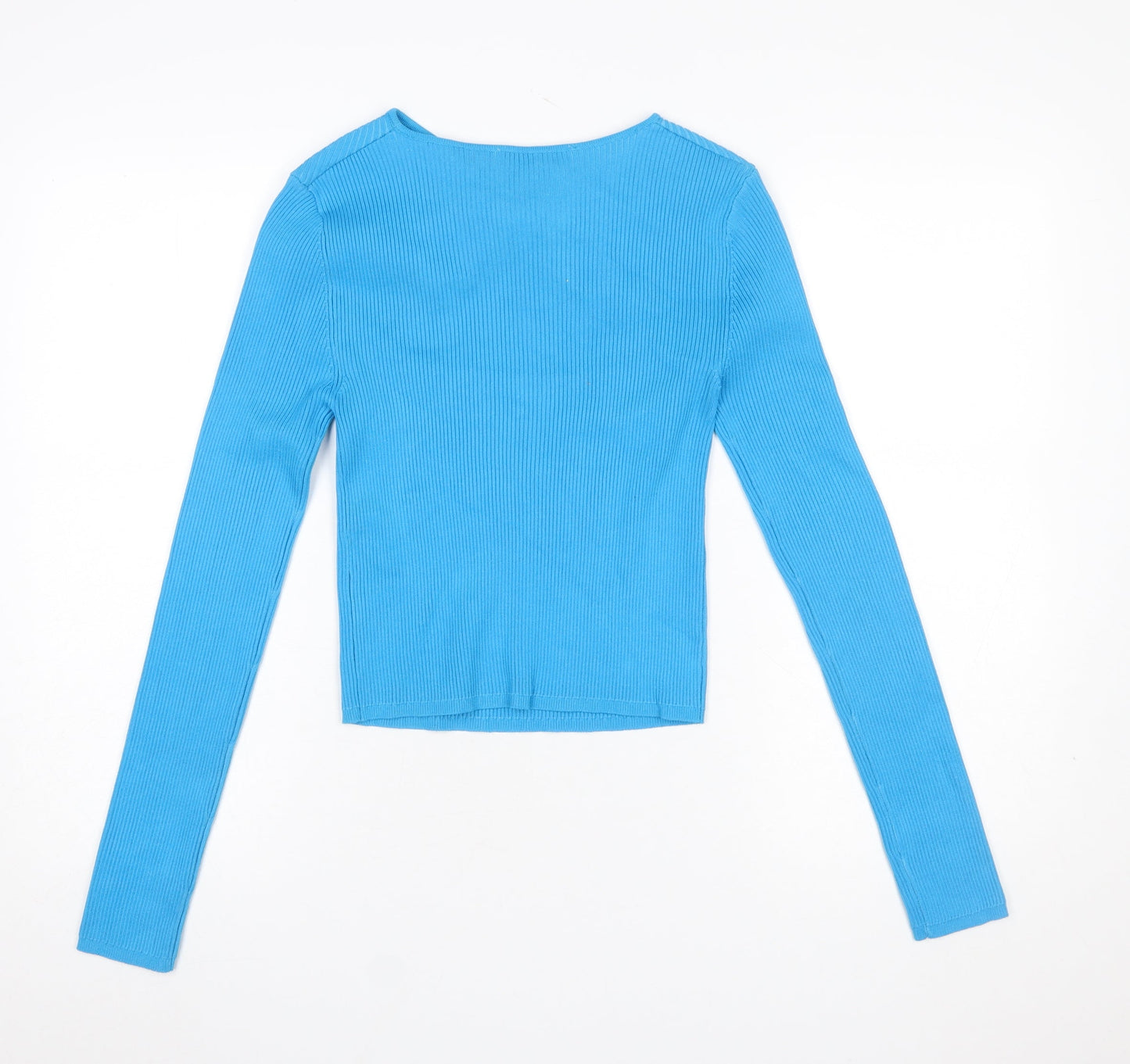 Zara Women Blue Slim Fit Bow Front Knit Pullover Jumper Size 12