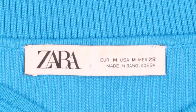 Zara Women Blue Slim Fit Bow Front Knit Pullover Jumper Size 12