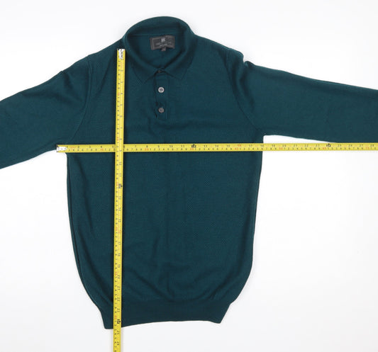 Marks and Spencer Men’s Green Merino Blend Henley Jumper Small