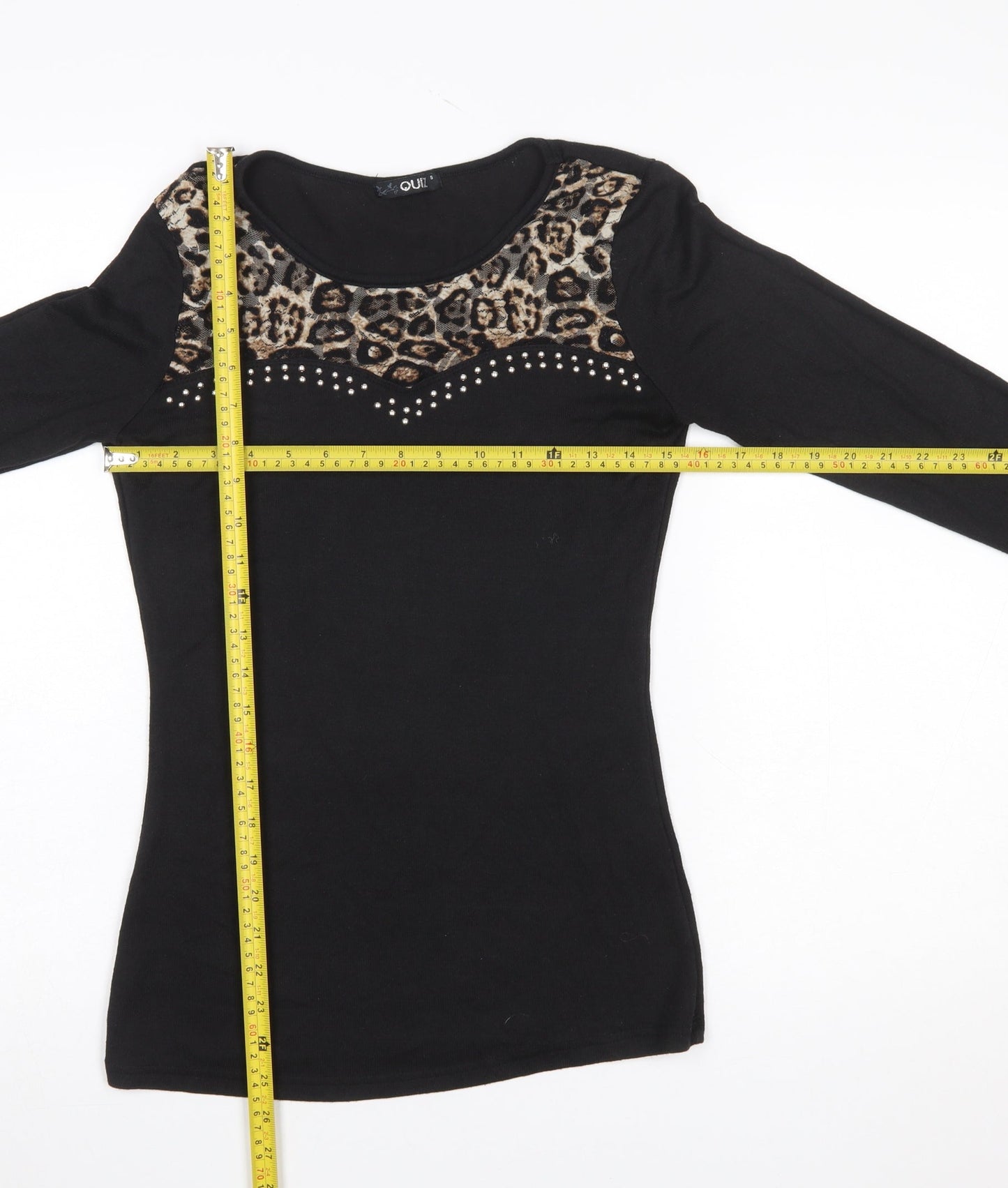 Quiz Women’s Black Leopard Print Beaded Long Sleeve Top Size S