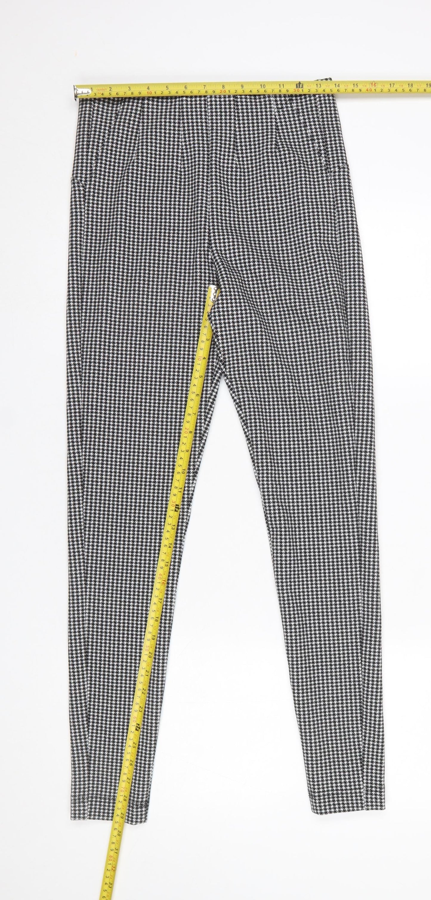 Marks and Spencer Women Black Houndstooth Stretch Leggings Size 10 Long